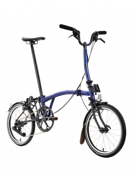 BROMPTON P Line Bolt Blue Lacquer 12-Speed sulankstomas dviratis su vidutinio aukščio vairu